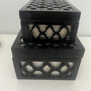Set of 2 Black Decorative Storage Boxes with Mother of Pearl Inlay